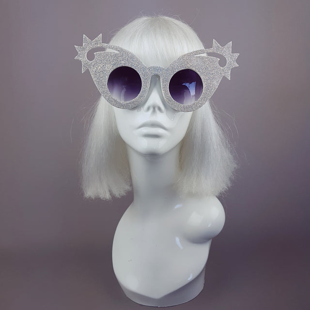 "Twinkle" Holographic Silver Glitter Stars Sunglasses