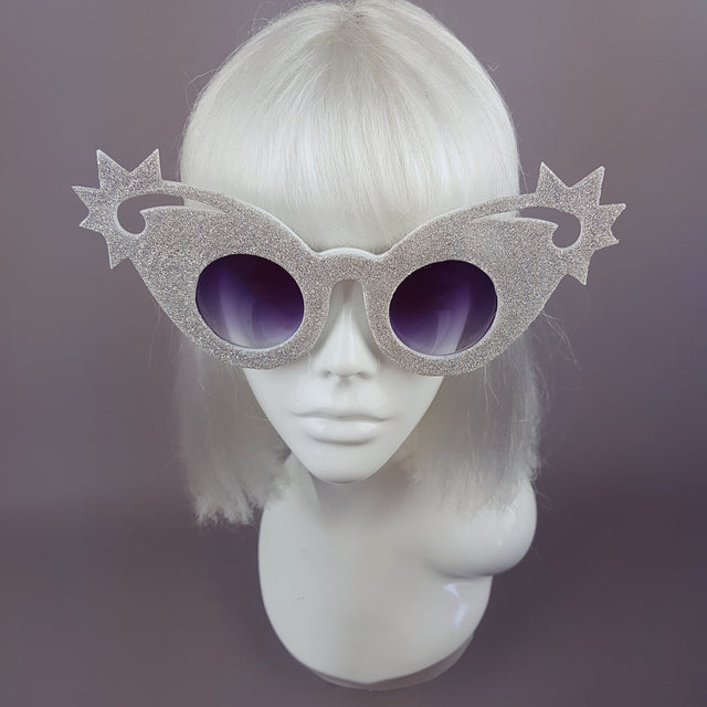 "Twinkle" Holographic Silver Glitter Stars Sunglasses
