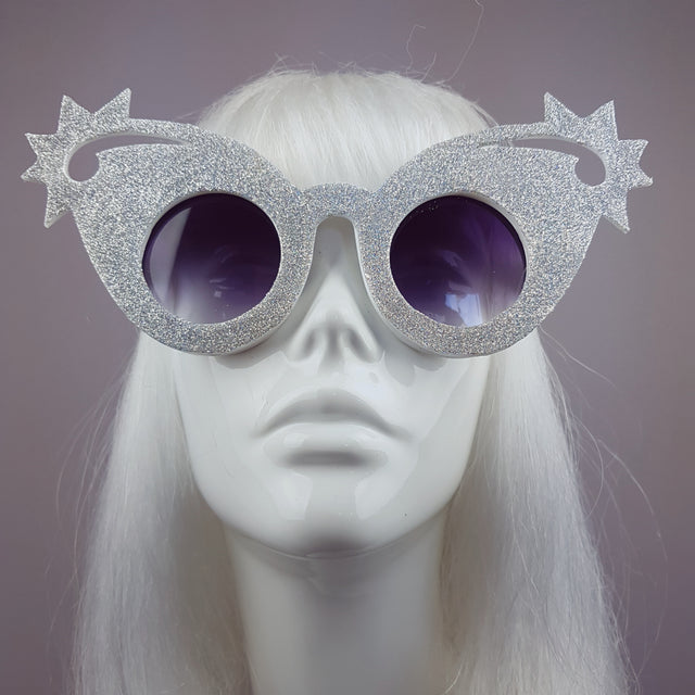 "Twinkle" Holographic Silver Glitter Stars Sunglasses