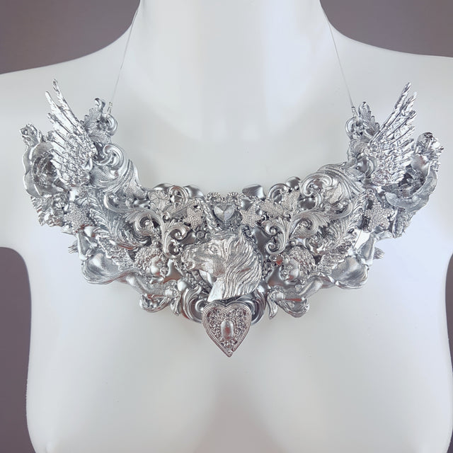 "Daeva" Wing & Unicorn Silver Filigree Neckpiece