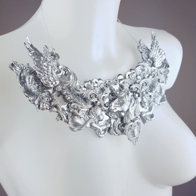 "Daeva" Wing & Unicorn Silver Filigree Neckpiece