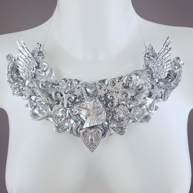 "Daeva" Wing & Unicorn Silver Filigree Neckpiece