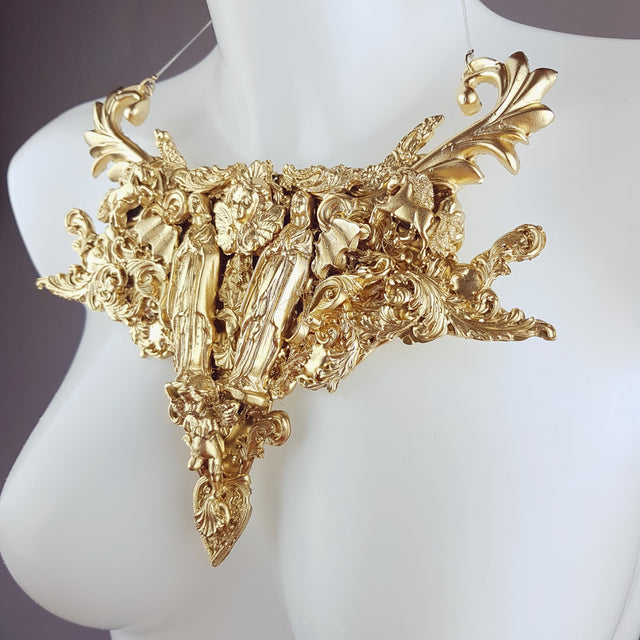 "2 Virgins" Gold Filigree Statement Neckpiece