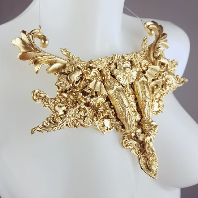 "2 Virgins" Gold Filigree Statement Neckpiece