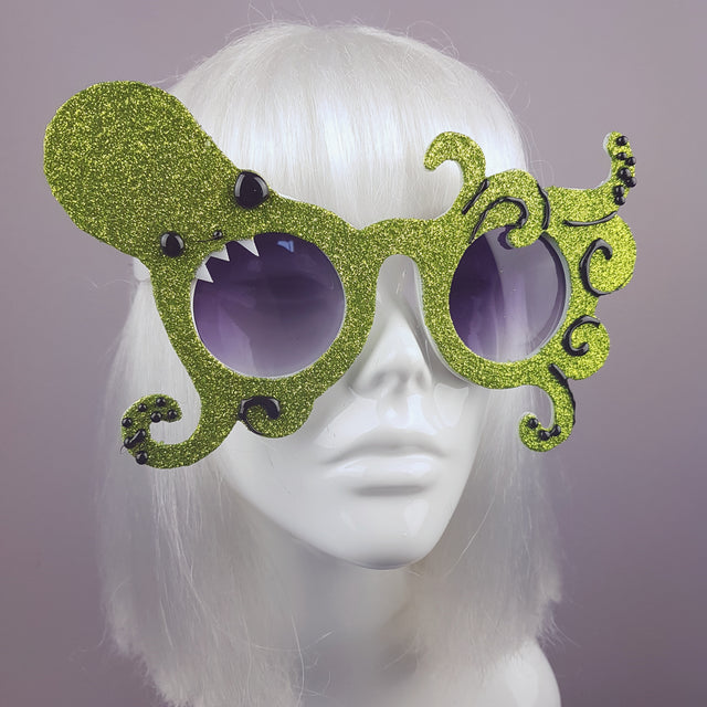 "Envuelto" Lime Green Glitter Octopus Sunglasses