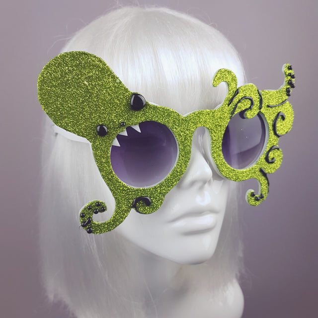 "Envuelto" Lime Green Glitter Octopus Sunglasses