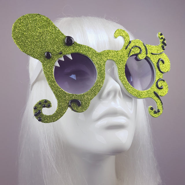 "Envuelto" Lime Green Glitter Octopus Sunglasses