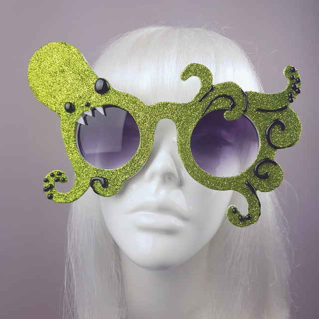 "Envuelto" Lime Green Glitter Octopus Sunglasses