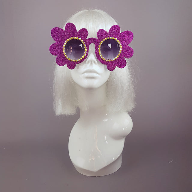"Marguerite" Pink Glitter Daisy Flower Sunglasses