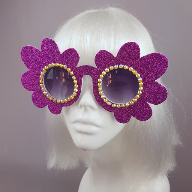 "Marguerite" Pink Glitter Daisy Flower Sunglasses