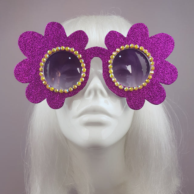 "Marguerite" Pink Glitter Daisy Flower Sunglasses