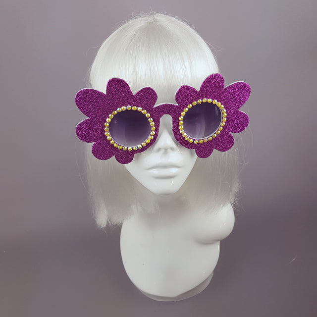 "Marguerite" Pink Glitter Daisy Flower Sunglasses