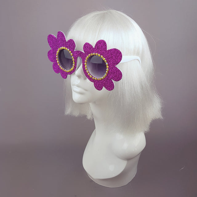 "Marguerite" Pink Glitter Daisy Flower Sunglasses