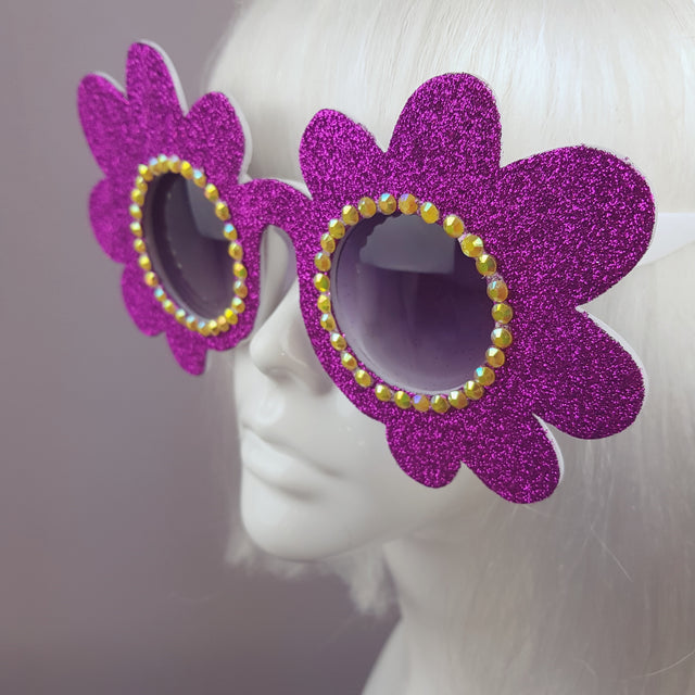 "Marguerite" Pink Glitter Daisy Flower Sunglasses