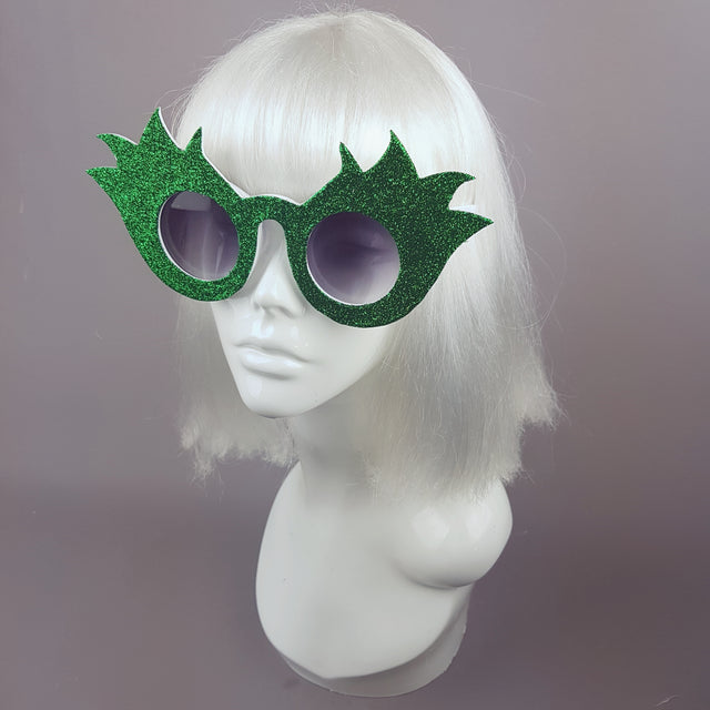 "Tulipán" Green Glitter Flower Sunglasses