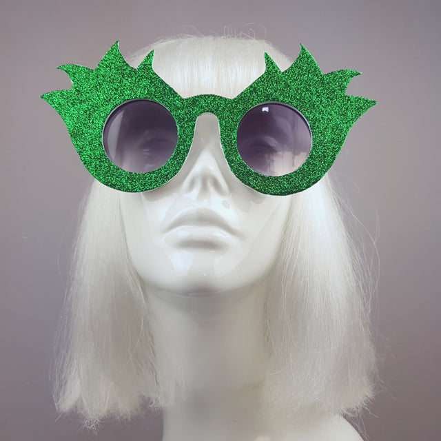 "Tulipán" Green Glitter Flower Sunglasses