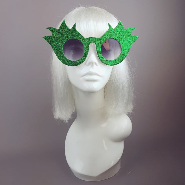 "Tulipán" Green Glitter Flower Sunglasses