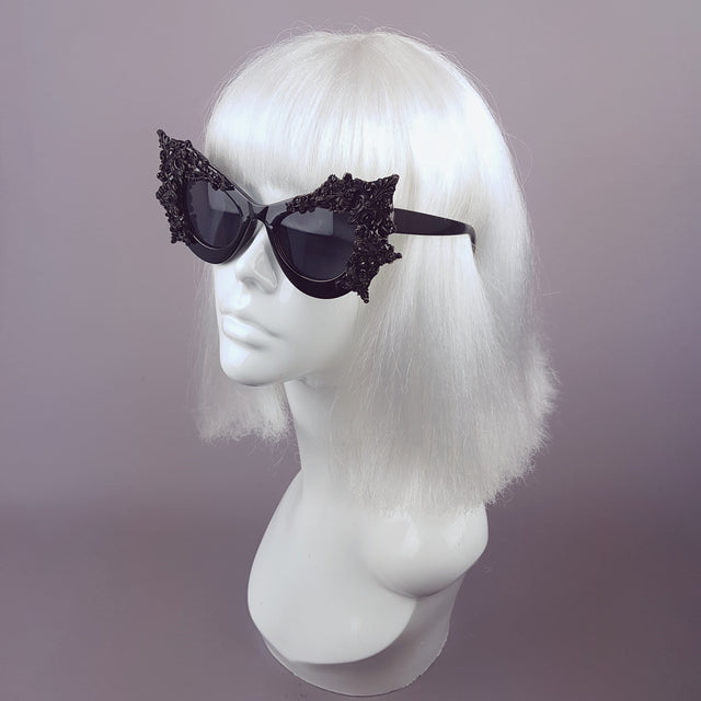 "Eisheth" Black Filigree Bat Catseye Sunglasses