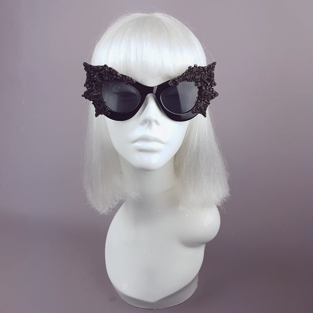 "Eisheth" Black Filigree Bat Catseye Sunglasses