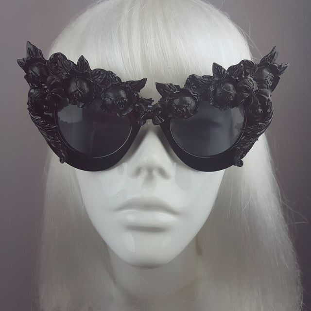 "Lilitu" Black Rose Filigree Catseye Sunglasses
