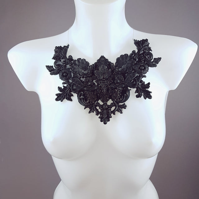 "Lezabel" Black Baroque Cherub Angels Filigree Neckpiece