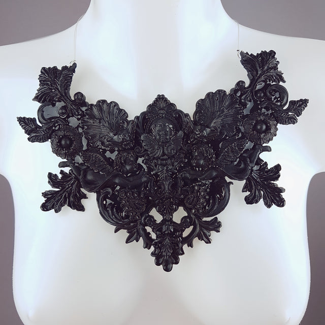 "Lezabel" Black Baroque Cherub Angels Filigree Neckpiece
