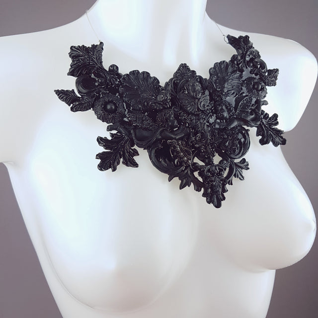 "Lezabel" Black Baroque Cherub Angels Filigree Neckpiece