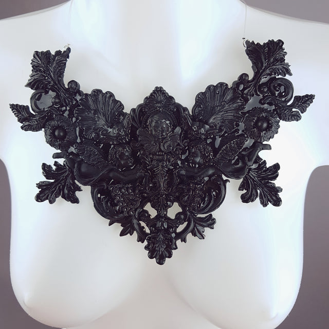 "Lezabel" Black Baroque Cherub Angels Filigree Neckpiece
