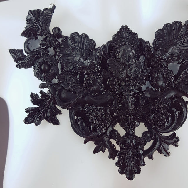 "Lezabel" Black Baroque Cherub Angels Filigree Neckpiece