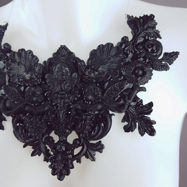 "Lezabel" Black Baroque Cherub Angels Filigree Neckpiece