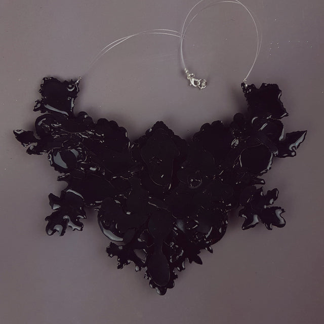 "Lezabel" Black Baroque Cherub Angels Filigree Neckpiece