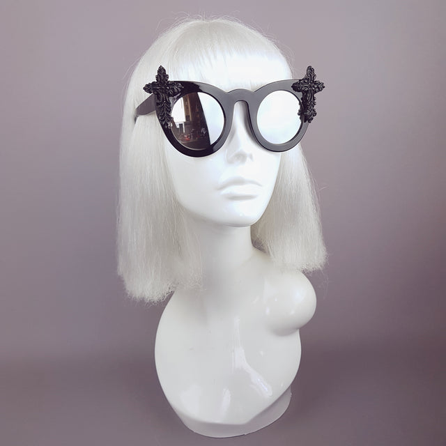 "Pure" Black Filigree Cross Mirrored Sunglasses