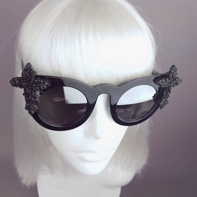 "Pure" Black Filigree Cross Mirrored Sunglasses