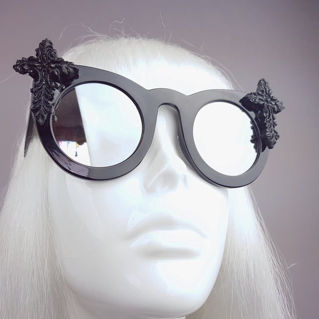 "Pure" Black Filigree Cross Mirrored Sunglasses