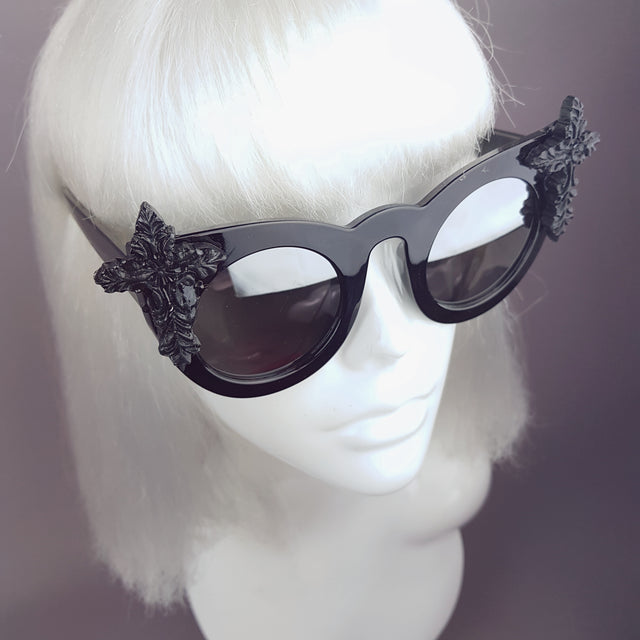 "Pure" Black Filigree Cross Mirrored Sunglasses