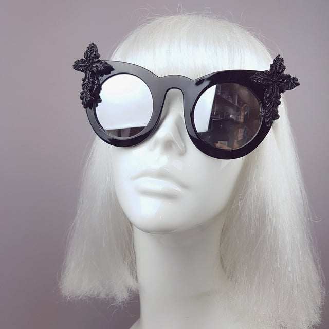"Pure" Black Filigree Cross Mirrored Sunglasses