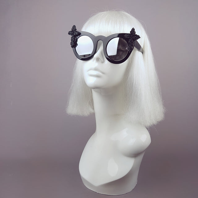 "Pure" Black Filigree Cross Mirrored Sunglasses