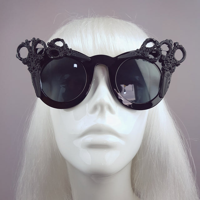 "Assisi" Black Filigree Scissors Sunglasses