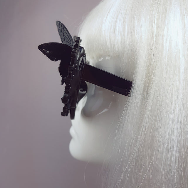 "Jezebeth" Black 3D Butterflies Filigree Catseye Sunglasses