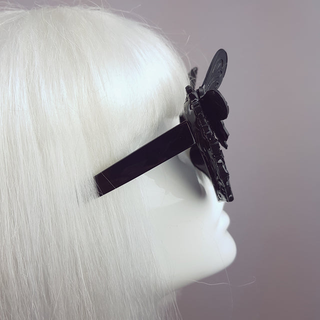 "Jezebeth" Black 3D Butterflies Filigree Catseye Sunglasses
