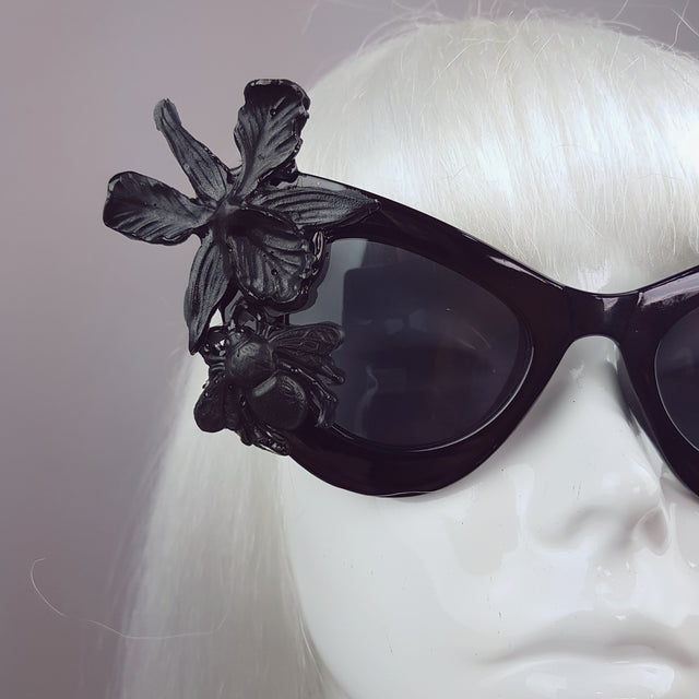 "Nimue" Black Orchid & Bee Catseye Sunglasses