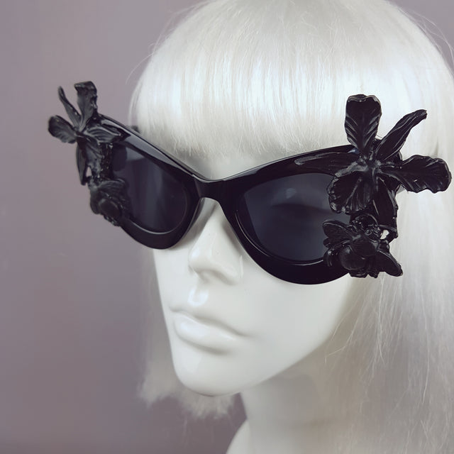 "Nimue" Black Orchid & Bee Catseye Sunglasses