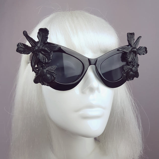 "Nimue" Black Orchid & Bee Catseye Sunglasses