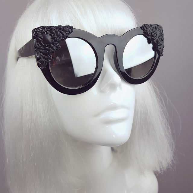 "Mara" Black Filigree Mirror Sunglasses