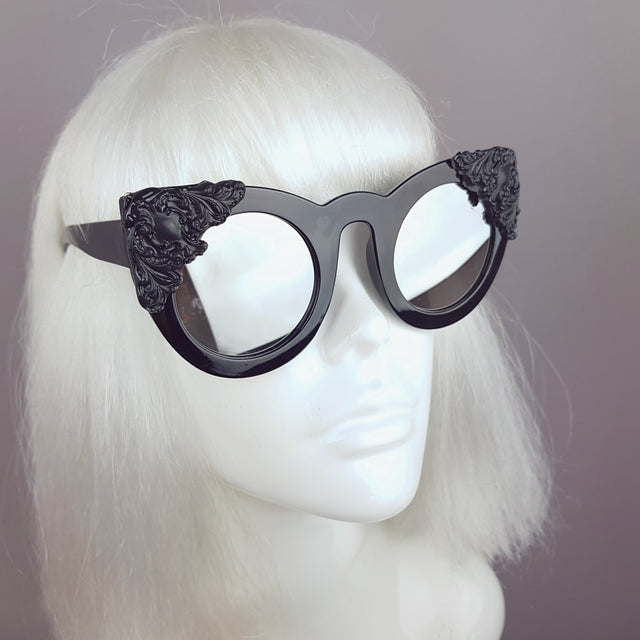 "Mara" Black Filigree Mirror Sunglasses