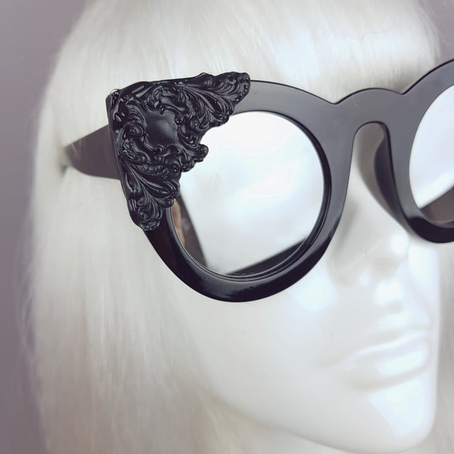 "Mara" Black Filigree Mirror Sunglasses