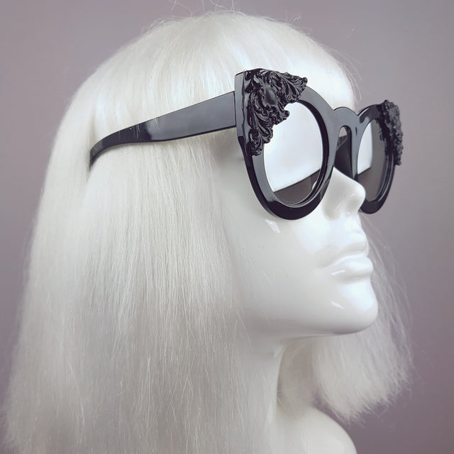 "Mara" Black Filigree Mirror Sunglasses