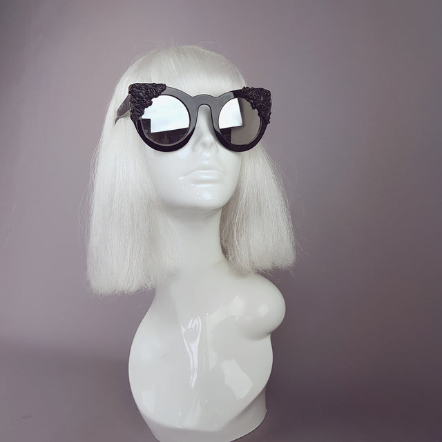 "Mara" Black Filigree Mirror Sunglasses