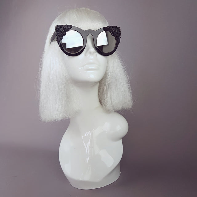 "Mara" Black Filigree Mirror Sunglasses