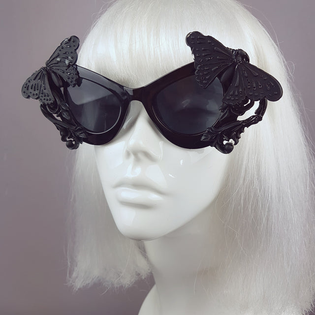 "Pandora" Black 3D Butterflies Filigree Catseye Sunglasses